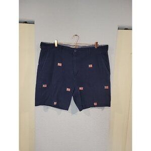 Islandia American Flag Chino Shorts Men's Size 42 Navy Blue With All Over‎ Flags